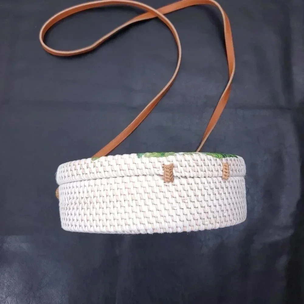 Sunflower 100% Rattan Round Crossbody Bag